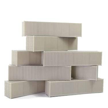 Evemodel C8740JJ 9pcs HO Scale 1:87 Shipping Container Blank Uncolored Cargo Box (40ft (9pcs))
