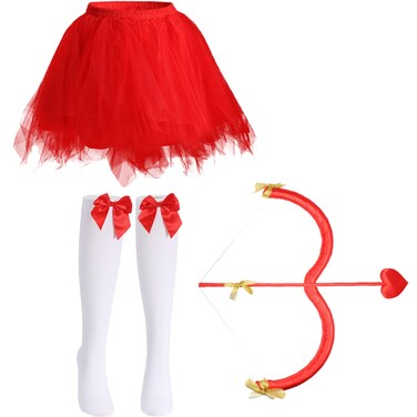 Cupid Costume Accessories Kit, Including Cupid Bow and Arrow, Bow High Stockings and Tutu Skirt for Women (Red)