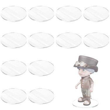 Cosmos 12 Pcs Round Action Figure Stand Base Acrylic Figure Display Stands Miniature Bases Mini Doll Model Display Holder Accessories for Figures, Dolls, Small Collectibles (Transparent Clear, 50mm)