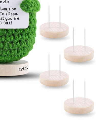4PCS Doll Wooden Base Dual Needle Holder for Positive Dolls Figurines - Positive Potato Pickle Crochet Doll Display Stand Base Home Decorative Showcase Holder for Toys, Collectible, Miniature Things