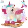 Glow Guards Light Up Musical Unicorn Baby Rocking Horse Set of 2 with Safety Belt White Unicorn Rocker Baby Rocking Chair Ride on Unicorn for Toddlers 1-3