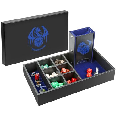 DND Dice Tray &amp; Tower Storage Box, 4 in 1 D&amp;D Dice Holder Case (Dice Rolling Tray, Dice Roller Tower, Dice &amp; Miniature Storage), Great RPG Accessories Gifts for Dungeons and Dragons MTG DM &amp; Player
