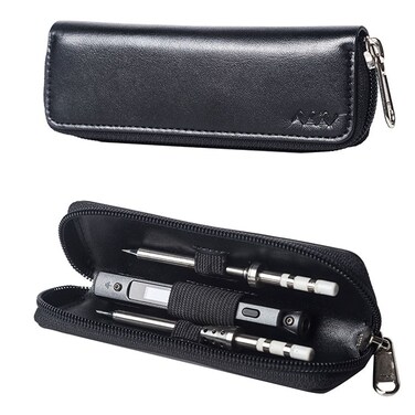 UY CHAN PU Leather Portable Carry Case Small Zipper Tool Pouch Organizer Bag Black for TS100 Soldering Iron (Black - For TS100)