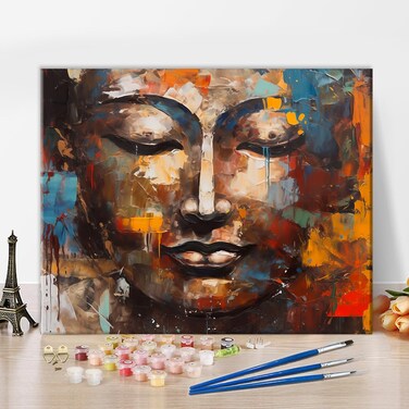 Rebotipy DIY Paint by Numbers for Adults Beginner Buddha Face Adult Paint by Numbers Abstract Texture Art Paint by Number for Adults Paint by Numbers Crafts for Adults Kids 16x20 in