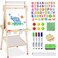 Joyooss Art Easel for Kids with Double-Sided Magnetic, Wooden Standing Kids Easel with Dry Erase Whiteboard &amp; Chalkboard, Height Adjustable Children Easel with Paper Roll, Bonus Toddler Art Supplies