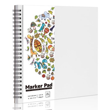 135lb/200gsm Marker Paper Pad, 8.3&times;8.9in Double Sided Bleedproof Sketch Pad, 30 Sheets Art Paper Spiral Sketchbook, Smooth Alcohol Marker Paper Painting Coloring Paper for DIY, Ideal Gifts