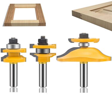 OLETBE Router Bit Set 1/2-Inch Shank, 3 PCS Round Over Raised Panel Ogee Cabinet Door Rail and Stile Router Bits, Woodworking Wood Cutter, Wood Carbide Groove Tongue Milling Tool(Orange)