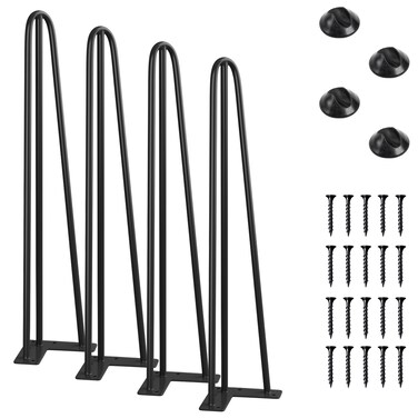 SMARTSTANDARD 18 Inch Hairpin Table Legs, 3 Steel Rods 1/2 Inch Pipe Diameter, 800lbs Load Capacity, Mid-Century Style for Coffee Table, Side Table, Night Stand (Black, 4PCS)