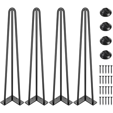 SMARTSTANDARD 20 Inch Hairpin Table Legs, 3 Steel Rods 1/2 Inch Pipe Diameter, 800lbs Load Capacity, Mid-Century Style for Coffee Table, Side Table, Night Stand (Black, 4PCS)