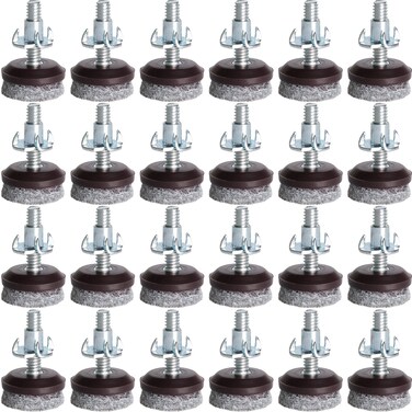 Anwenk Furniture Levelers Adjustable Furniture Feet Leveling Table Chair Levelers T-Nut Leg Levelers with High-Density Felt, 1/4-20x1" Threaded Shank T-Nuts,24 Pack
