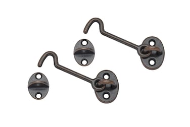 QCAA Forged Brass Cabin &amp; Door Hook Latch &amp; Eye, 3", Antique Copper, 2 Pack, Made in Taiwan