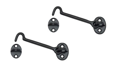 QCAA Forged Brass Cabin &amp; Door Hook Latch &amp; Eye, 4", Matte Black, 2 Pack, Made in Taiwan