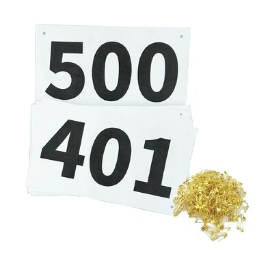 Running Race Bibs Large Numbers with Safety Pins for Marathon Race Events- Tyvek Tearproof Waterproof (401-500)