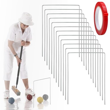 Dxmimer 12 PCS Arch Croquet Wickets Replacement for Croquet Metal Croquet Hoops,9&times;7.8 inch Thick Steel Wire Croquet Metal Hoops for Family Lawn Backyard Outdoor Game (Silver，Square)