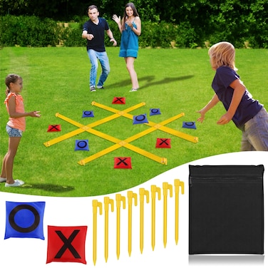 Giant Tic Tac Toe Strap Game Outdoor, 4 Ft X 4 Ft Portable Tic Tac Toe Bean Bag Toss Game, Large Yard Toss Game Tic Tac Toss Across Camping Games for Kids &amp; Families