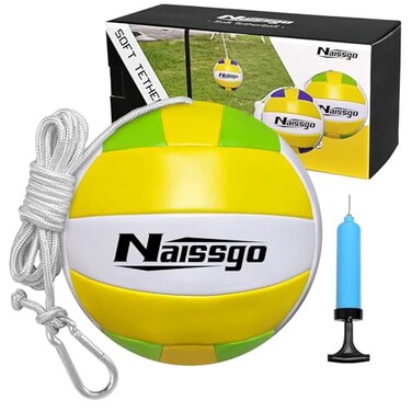 Naissgo Tetherball Ball and Rope, Soft Tetherball Set with Metal Hook and Ball Pump with Needle - Great for Family,Adults,Tether Ball Backyard Game Outdoor Play
