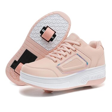 Wooowyet Roller Skate Shoes for Girls Kids Boys Fashion Wheeled Sneakers Retractable Roller Shoes with Wheels Zapatillas Zapatos Con Ruedas para Ni&ntilde;as Pink Big Kids Size 6