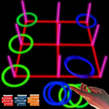 Ring Toss Games Glowing 3-in-1 Tic Tac Toe Game Indoor/Outdoor Games for Adults and Family - Fun Camping, Backyard Toys, Carnival Games or Dorm Room Game, Sticker with Content