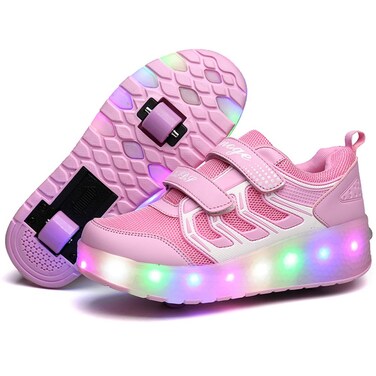 Ufatansy Roller Shoes USB Rechargeable Roller Skate Shoes LED Flashion Lights Sneakers with Wheels Breathable Comfortable Skates Suit for All Season Size 12.5 Kids Birthday