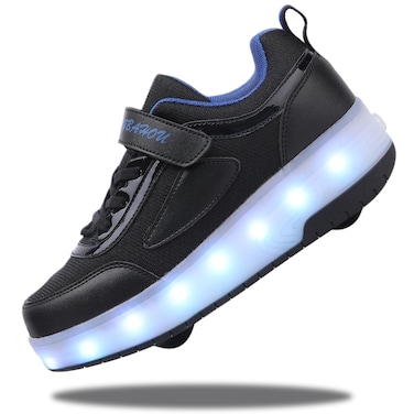 Yogeeft Kids Shoes with Wheels for Gifts - Retractable LED 2 Wheels Roller Skate Shoes for Kids Sneakers for Christmas Birthday Gifts Size 11 Little Kid Black