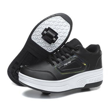 Wooowyet Roller Skate Shoes for Girls Kids Boys Fashion Wheeled Sneakers Retractable Roller Skating Shoes with Wheels Wheelies Rolling Black Big Kids Size 5
