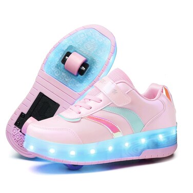 Ufatansy Roller Shoes for Girls Wheels Shoes LED Light Up Sneakers Teens Sports Footwear Roller Skates Zapatos con ruedas USB Charge Shoe Kids Birthday Gifts Christmas Day Present Size 5.5,Pink Shoes
