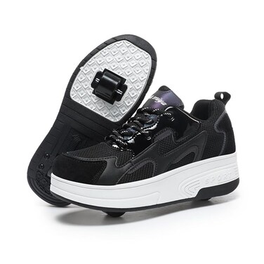 Wooowyet Retractable Roller Skate Shoes Sneakers with Wheels for Girls Kids Boys Wheeled Heel Footwear Zapatillas Zapatos Con Ruedas para Ni&ntilde;as Black Little Kids Size 2.5