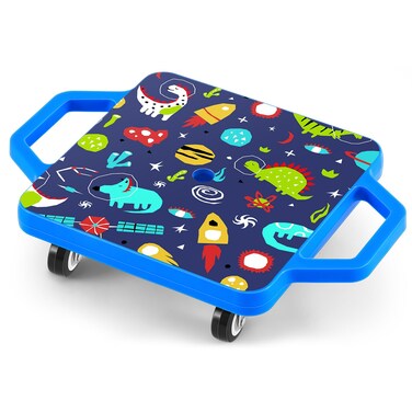 Lunmon Sport Scooters Plastic Casters Floor Scooter Board with Handles Sitting Gym Scooters Sport Scooter for Kids Children Parents Gym Indoor Outdoor Activities Play Equipment(Space Dinosaur)