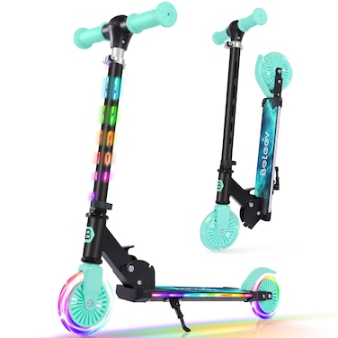BELEEV Scooters for Kids with Light-Up Wheels &amp; Stem &amp; Deck, 2 Wheel Folding Scooter for Girls Boys, 4 Adjustable Height, Lightweight Kick Scooter with Kickstand for Children Ages 3-12 (Blue)