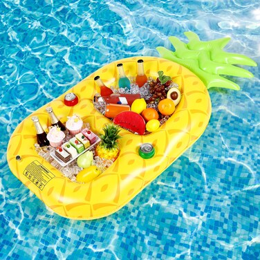 FillTouch Floating Drink Holder for Pool, Floating Cabana Bar for Pool, Hot Tub Drink Holder for Adults, Inflatable Pool Accessories(Stylish Pineapple)