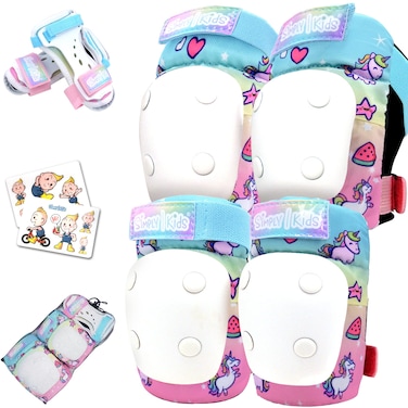 Knee and Elbow Pads with Wrist Guards, HardSoft Pad Tech. - CPSIA Certified Protective Gear Set - Inline Roller Skate Skateboard Bike Knee Pads for Kids Child Girls Boys Toddler Youth