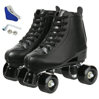 Unisex Roller Skates Double Row Four Wheels High-top Roller Skates Lightning Pattern for Beginners Womens Mens Boys and Girls (Lightning black black wheel,35-US: 4.5)