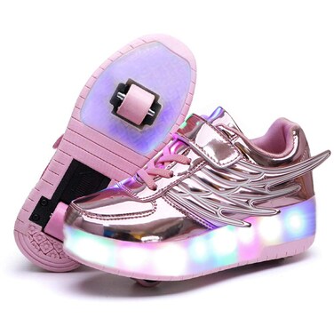Nsasy Kids Roller Shoes Boy Girl Sneakers with Wheels Become Sport Sneaker with Led for Christmas Birthday Children Gift