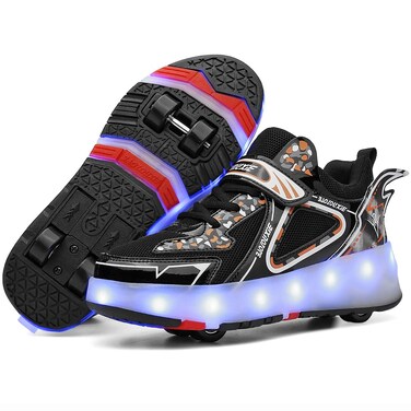 CEIEOE Fashion Roller Skates Shoes Whit 4 Wheels 16 LED Flashing Model Rechargeable Boys Girls Sneaker Retractable Skateboarding Wheels Shoes for Fun Party Birthday Christmas Best Gift