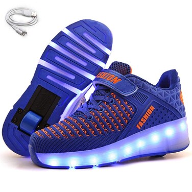 Ehauuo Kids Wheels Shoes with Lights Rechargeable Roller Skates Shoes Retractable LED Flashing Sneakers Wheels Shoes for Unisex Girls Boys Beginners Gift