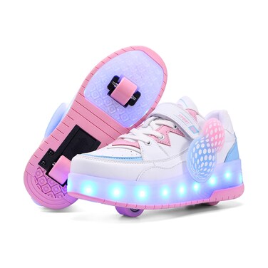 Pairobin Roller Skates Shoes for Boys and Girls - 2-in-1 Skate Shoes and Sneakers for Kids Fun and Stylish Off-White