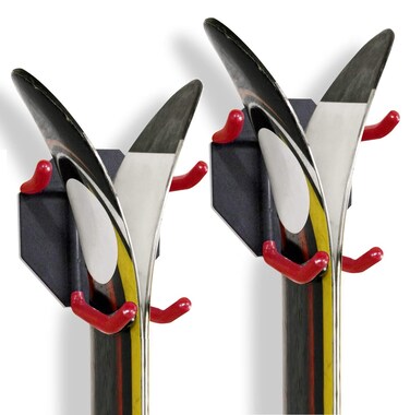 Wall Mounted Rack Organizer for Skis and Poles Heavy Duty Horizontal Wall Ski Rack Garage Storage with Metal Frame and Padded Hooks Indoors Outdoors Premium Wall Hooks (2 Pack Small)