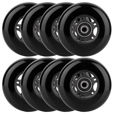 WHEELCOME Inline Skate Wheels Outdoor &amp; Indoor Blade Roller Skate Wheels 85a Roller Hockey Wheels w/Bearings ABEC-9 for Scooter Luggage Repair, 64mm 70mm 72mm 76mm 80mm Dia, 8-Pack (Black, 64mm)
