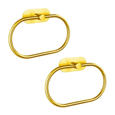 Eolax Towel Bar/Bath Towel Ring, Self Adhesive Hand Towel Ring for Bathroom, Stainless Steel Sticky Hand Towel Holder, No Drilling Modern Round Towel Hanger Wall Mounted (2 Pack, Gold)