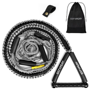 SETYPARY 25ft Wakesurf Rope and Handle, Floating Wake Surf Ropes, 6 Section Removeable Surf Tow Rope (Grey &amp; Black)