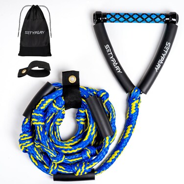 SETYPARY Wakesurf Rope and Handle, 25ft Floating Wake Surf Ropes, Surf Tow Rope for Wakesurfing and Watersports (Blue &amp; Yellow)
