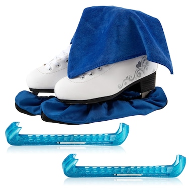 Hagsfire Ice Skate Guards Gift Set, Include 2 Blade Guards+2 Ice Skate Soakers+1 Towel, Ice Hockey Figure Skating Guards Blade Covers Accessories for Toddler Kids Youth Adults Women Men Boys Girls