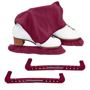 CRS Cross Ice Skate Guards, Soakers and Towel Gift Set. Ice Skating Hard Guards and Soft Skate Blade Covers for Figure Skating or Hockey (Ruby, Medium)