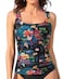 Aqua Eve Tankini Tops for Women Swimwear Top Only Tummy Control Bathing Suit Top No Bottom (Available in Plus) Black and Colorful Flower L