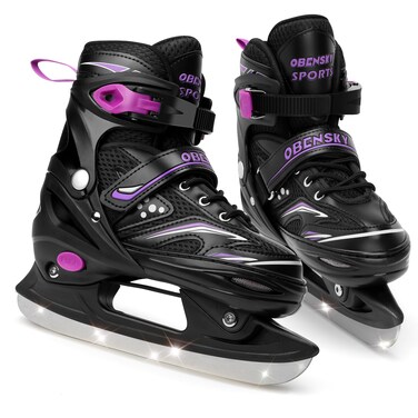 OBENSKY Adjustable Girls Ice Skates - Kids Ice Skates for Beginners, Girls and Boys - Soft Padding and Reinforced Ankle Support - Fun Ice Hockey Skates for Outdoor and Rink - Medium (1-4 US), Purple
