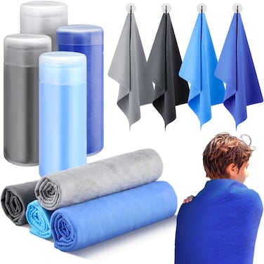 4 Pcs Swim Chamois Towel Swim Towel Shammy Towel Swimming Towel Sports Towel Swimmers Towel for Diving Swimming Triathlons and Other Water Sports (Blue, Navy, Gray, Black,13 x 17 Inch)
