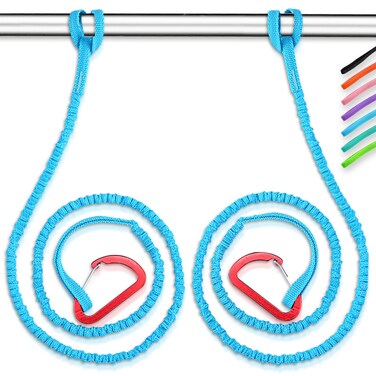 OCEANBROAD Kayak Paddle Leash with D-Ring Stretchable Bungee Strap Lanyard Rope for SUP Kayaking Boating Canoeing Fishing Pole Rod 5-7 Feet Blue 2 Pack