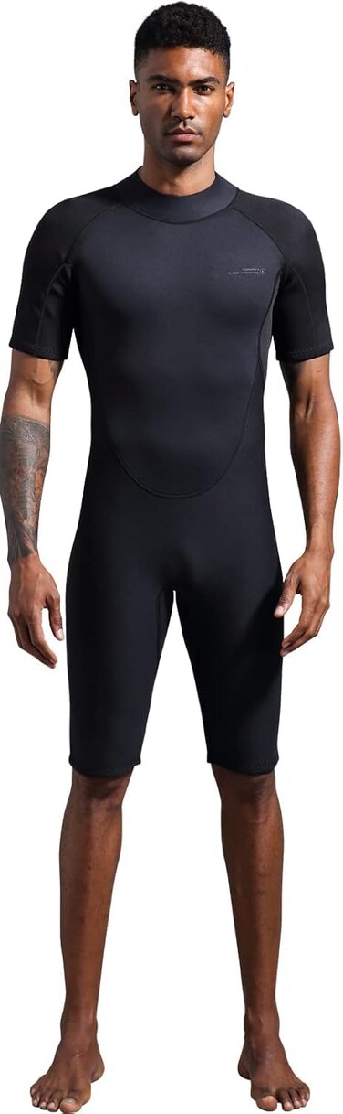 Dark Lightning Wetsuits for Men,2/2mm Shorty Wet for Men Cold Water Swimming,Mens Diving Surfing Snorkeling Kayaking Water Sports (Black,Large)