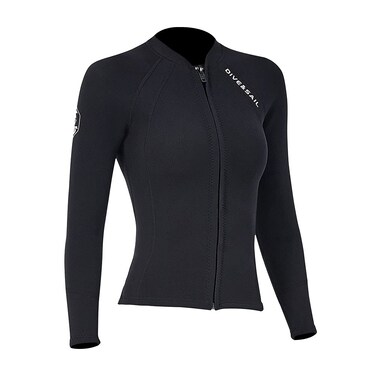 Wetsuit Top Women Men 2MM Neoprene Wetsuit Jacket Long Sleeve Diving Surfing Top, 3MM 1.5MM Wetsuits Shirt Vest Scuba Swimming Snorkeling Suit Swimsuit Warm Front Zip for Water Sports (2mm Women, XL)