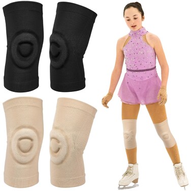 Shappy 2 Pair Figure Skating Knee Pads Dance Knee Pads Ice Skating Gel Knee Pads Cushion and Support Knee Cap Breathable Knee Support for Dancing Ice Skating Women Girl Men(Medium,Beige and Black)